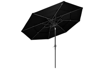 Parasoll med aluminiumsstang 3 nivåer 3 m svart - Hagemøbler - Solbeskyttelse - Parasoller