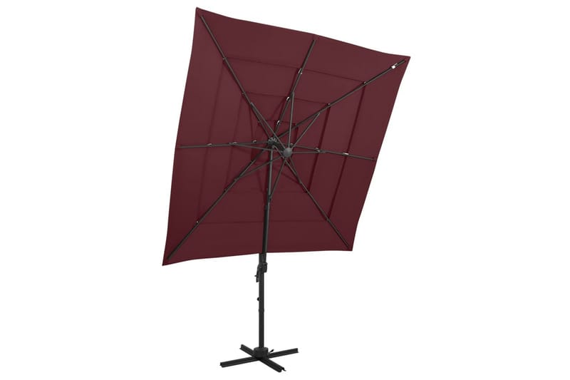 Parasoll med aluminiumsstang 4 nivåer 250x250 cm vinrød - Rød - Hagemøbler - Solbeskyttelse - Parasoller
