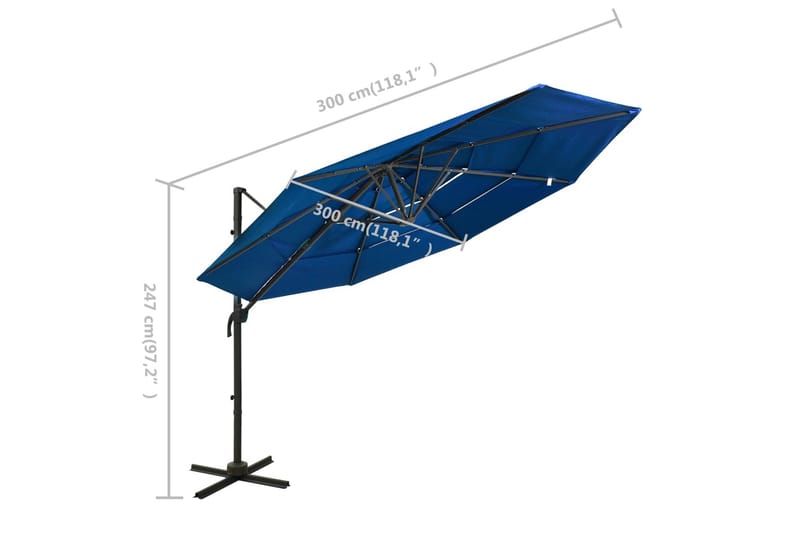 Parasoll med aluminiumsstang 4 nivåer 3x3 m asurblå - Blå - Parasoller