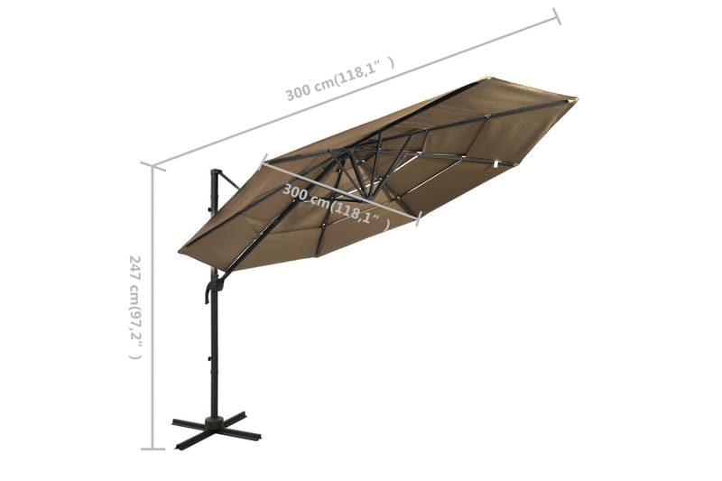 Parasoll med aluminiumsstang 4 nivåer 3x3 m gråbrun - Taupe - Hagemøbler - Solbeskyttelse - Parasoller