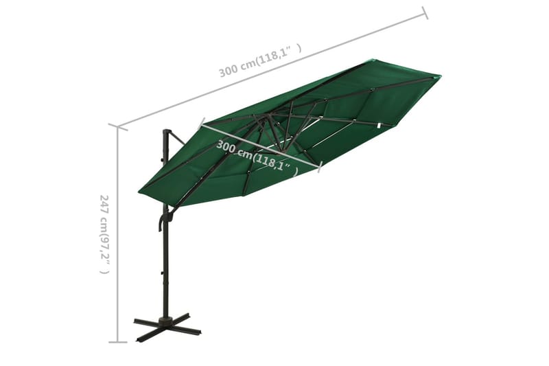 Parasoll med aluminiumsstang 4 nivåer 3x3 m grønn - Grønn - Hagemøbler - Solbeskyttelse - Parasoller