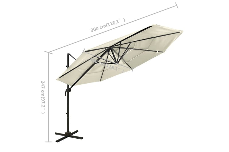 Parasoll med aluminiumsstang 4 nivåer 3x3 m sand - Parasoller