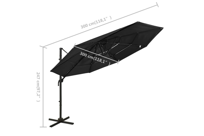 Parasoll med aluminiumsstang 4 nivåer 3x3 m svart - Svart - Hagemøbler - Solbeskyttelse - Parasoller