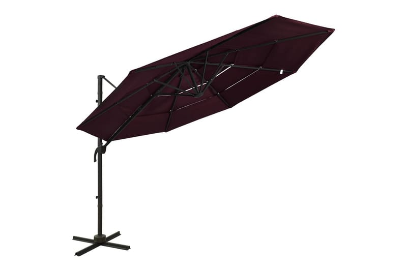 Parasoll med aluminiumsstang 4 nivåer 3x3 m vinrød - Rød - Hagemøbler - Solbeskyttelse - Parasoller