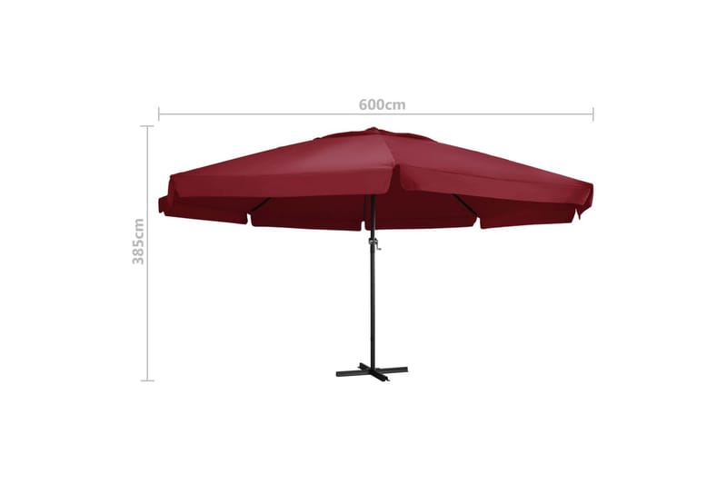 Parasoll med aluminiumsstang 600 cm vinrød - Rød - Hagemøbler - Solbeskyttelse - Parasoller