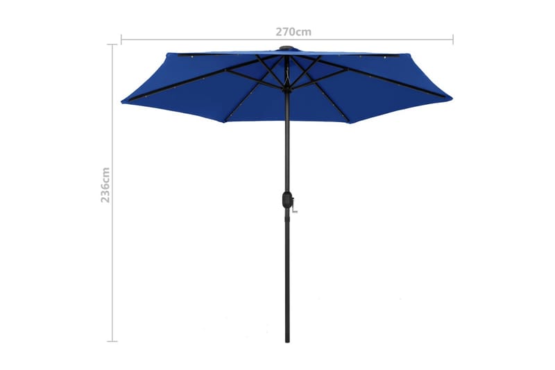 Parasoll med LED-lys og aluminiumsstang 270 cm asurblå - Blå - Hagemøbler - Solbeskyttelse - Parasoller