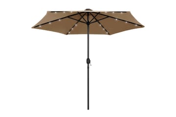 Parasoll med LED-lys og aluminiumsstang 270 cm gråbrun - Grå - Hagemøbler - Solbeskyttelse - Parasoller