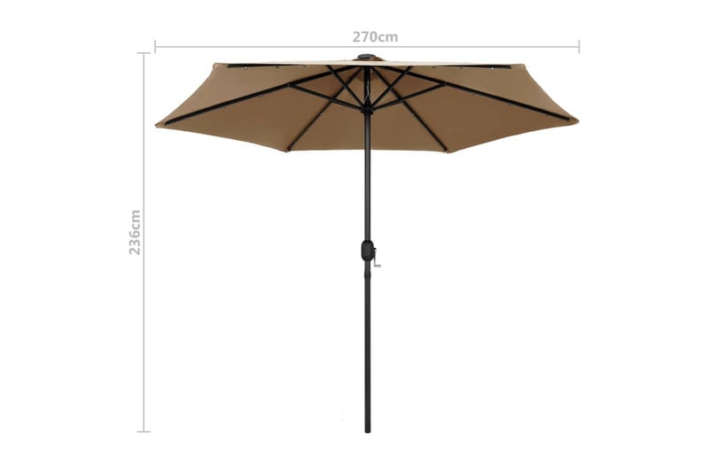 Parasoll med LED-lys og aluminiumsstang 270 cm gråbrun - Grå - Hagemøbler - Solbeskyttelse - Parasoller