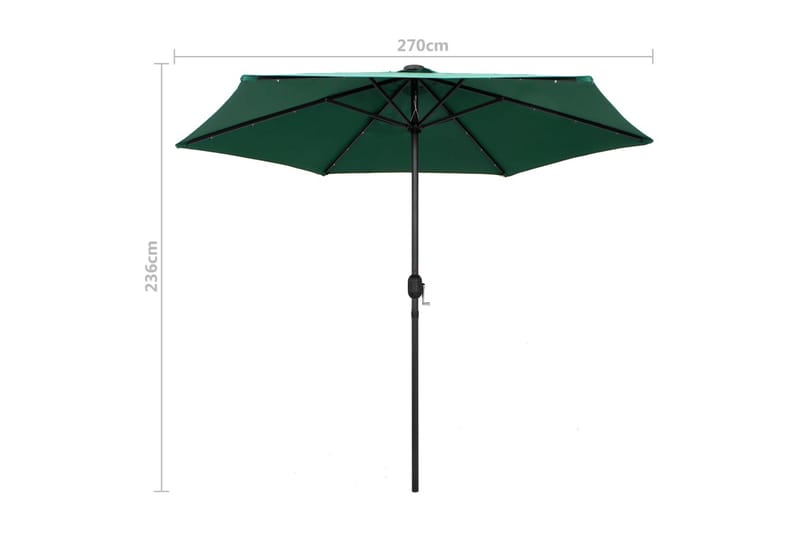 Parasoll med LED-lys og aluminiumsstang 270 cm grønn - Grønn - Hagemøbler - Solbeskyttelse - Parasoller