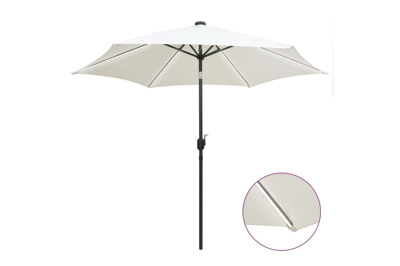 Parasoll med LED-lys og aluminiumsstang 300 cm sandhvit - Hvit - Hagemøbler - Solbeskyttelse - Parasoller