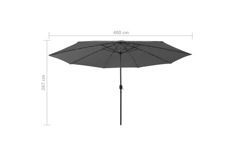Parasoll med LED-lys og metallstang 400 cm antrasitt - Antrasittgrå - Hagemøbler - Solbeskyttelse - Parasoller
