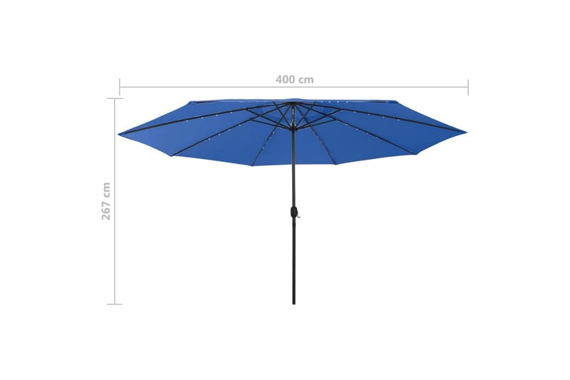 Parasoll med LED-lys og metallstang 400 cm asurblå - Blå - Hagemøbler - Solbeskyttelse - Parasoller
