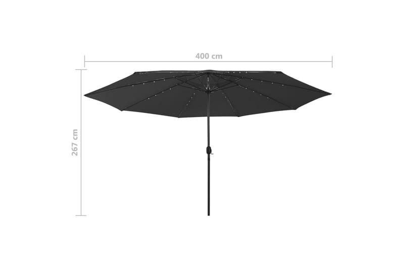 Parasoll med LED-lys og metallstang 400 cm svart - Svart - Parasoller