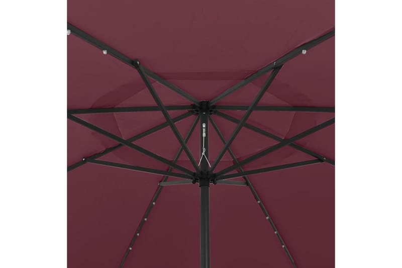 Parasoll med LED-lys og metallstang 400 cm vinrød - Rød - Parasoller