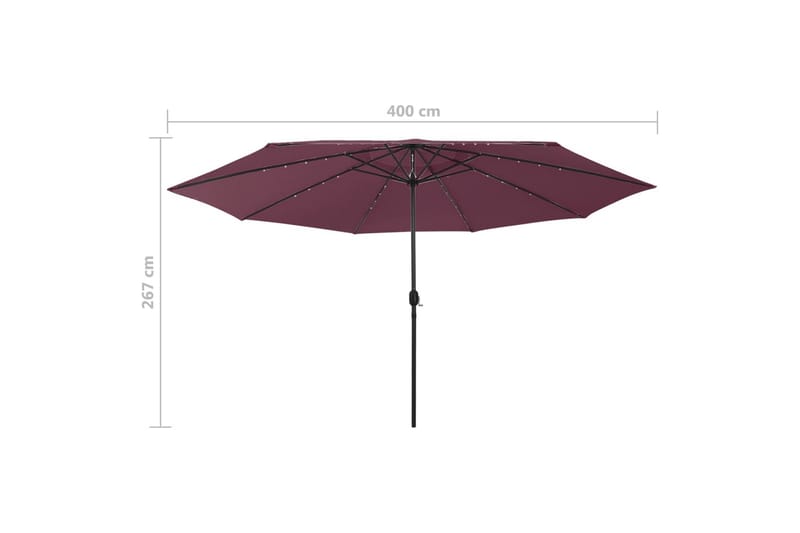 Parasoll med LED-lys og metallstang 400 cm vinrød - Rød - Hagemøbler - Solbeskyttelse - Parasoller