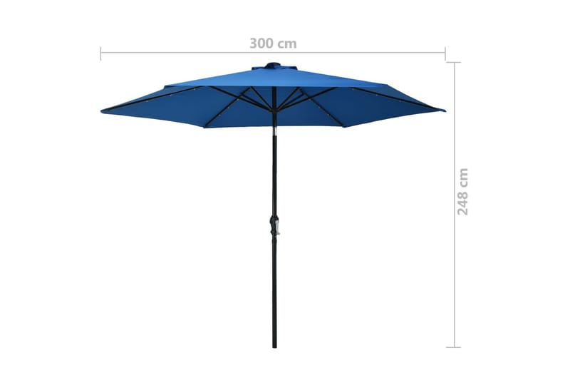Parasoll med LED-lys og stålstang 300 cm asur - Hagemøbler - Solbeskyttelse - Parasoller