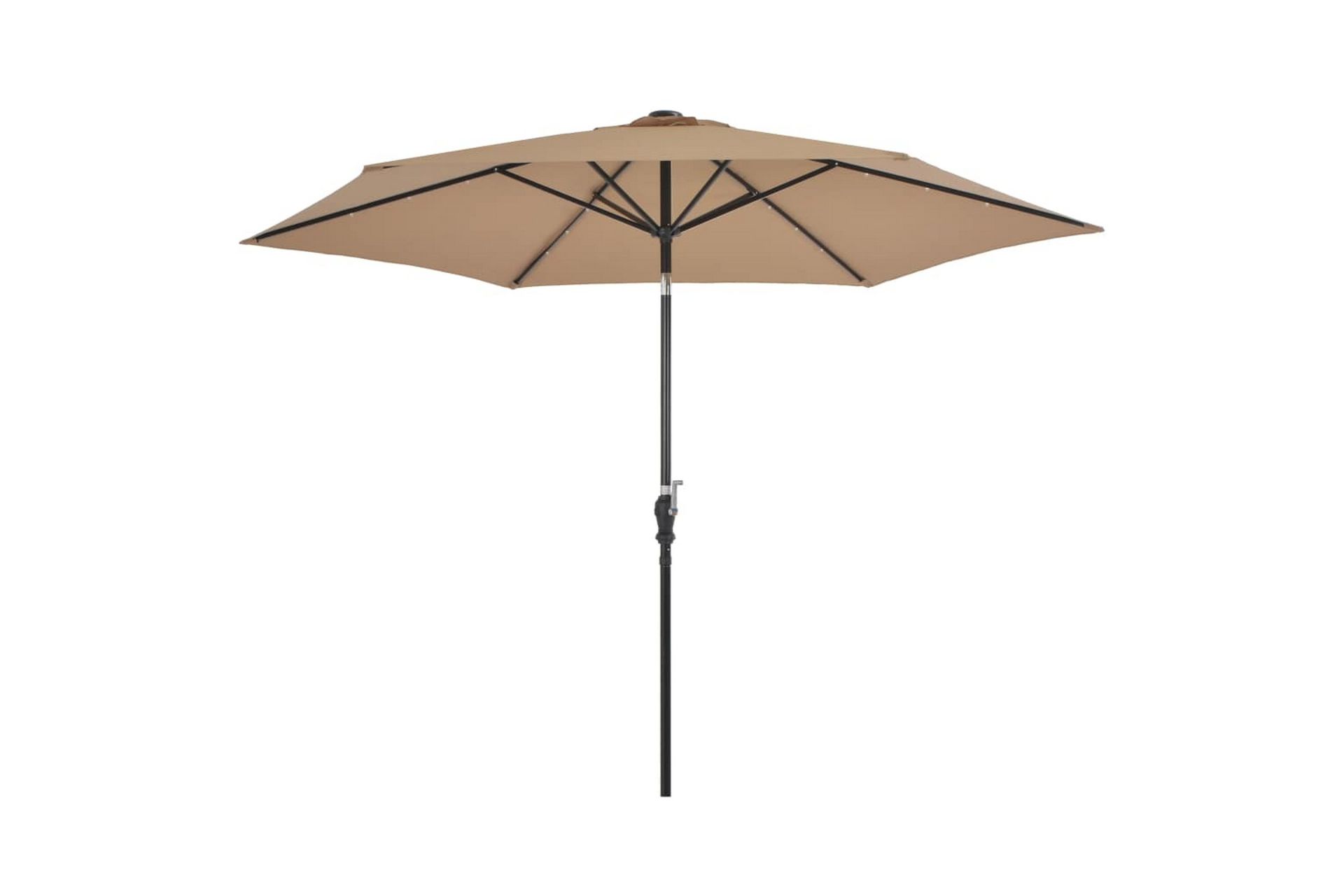 Parasoll med LED-lys og stålstang 300 cm gråbrun - Hagemøbler - Solbeskyttelse - Parasoller