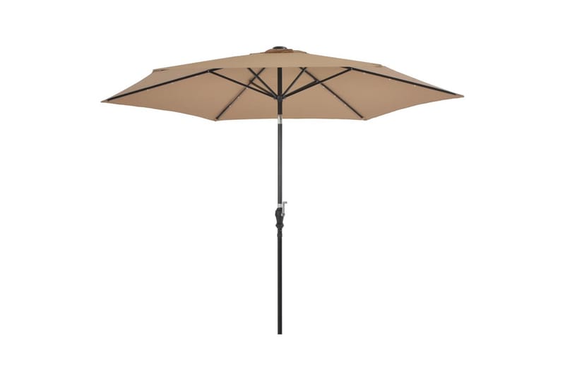 Parasoll med LED-lys og stålstang 300 cm gråbrun - Hagemøbler - Solbeskyttelse - Parasoller
