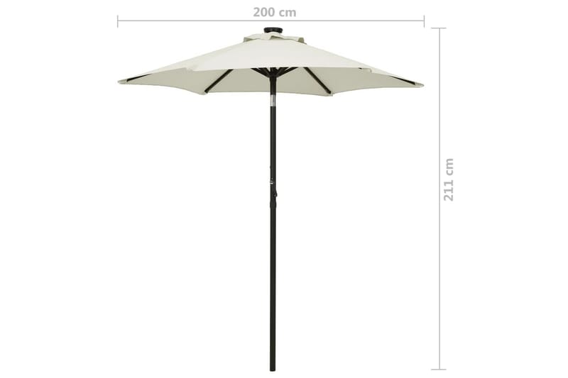 Parasoll med LED-lys sand 200x211 cm aluminium - Hagemøbler - Solbeskyttelse - Parasoller