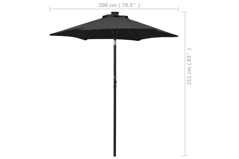 Parasoll med LED-lys svart 200x211 cm aluminium - Svart - Hagemøbler - Solbeskyttelse - Parasoller
