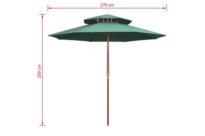 Parasoll med lufteluke 270x270 cm trestang grønn - Grønn - Hagemøbler - Solbeskyttelse - Parasoller