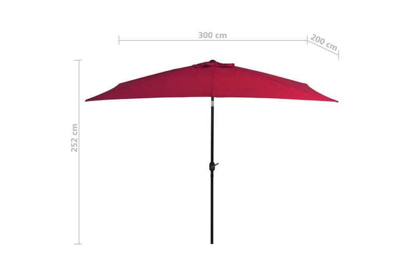 Parasoll med metallstang 300x200 cm vinrød - Hagemøbler - Solbeskyttelse - Parasoller