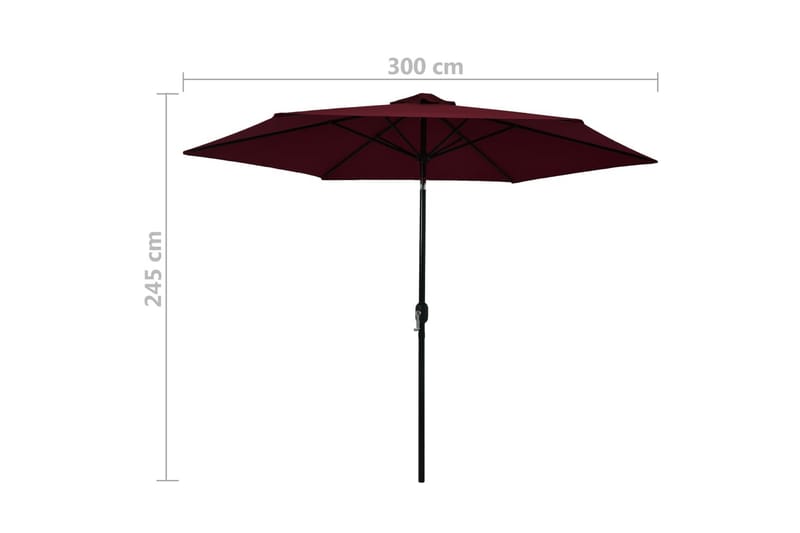Parasoll med metallstolpe vinrød 300 cm - Rød - Hagemøbler - Solbeskyttelse - Parasoller