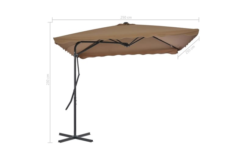 Parasoll med stålstang 250x250 cm gråbrun - Hagemøbler - Solbeskyttelse - Parasoller