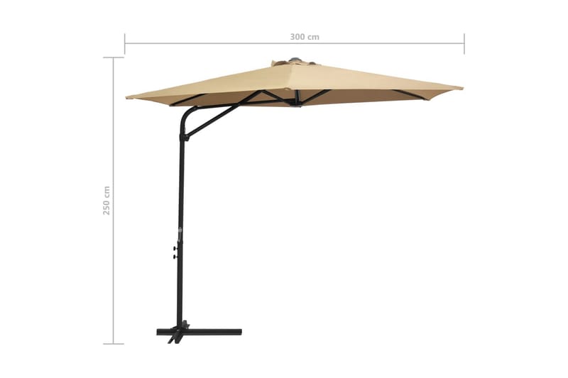 Parasoll med stålstang 300 cm gråbrun - Hagemøbler - Solbeskyttelse - Parasoller