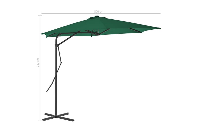 Parasoll med stålstang 300 cm grønn - Hagemøbler - Solbeskyttelse - Parasoller
