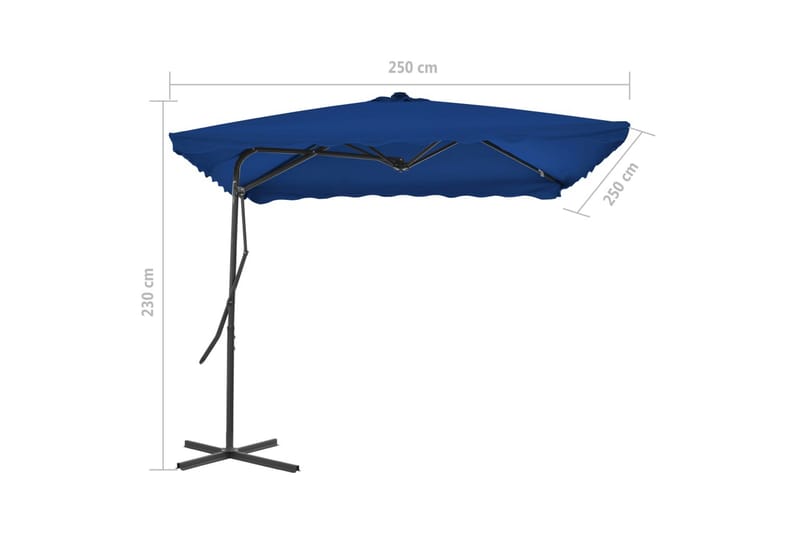 Parasoll med stålstang blå 250x250x230 cm - Blå - Hagemøbler - Solbeskyttelse - Parasoller