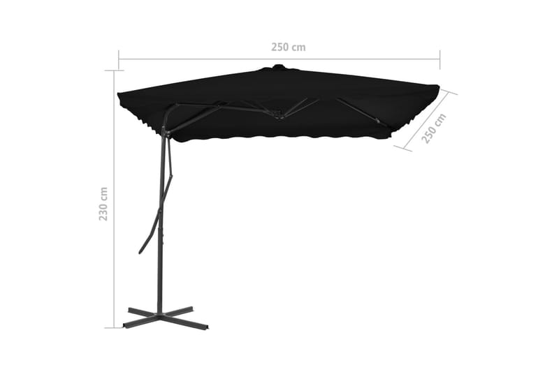 Parasoll med stålstang svart 250x250x230 cm - Svart - Hagemøbler - Solbeskyttelse - Parasoller