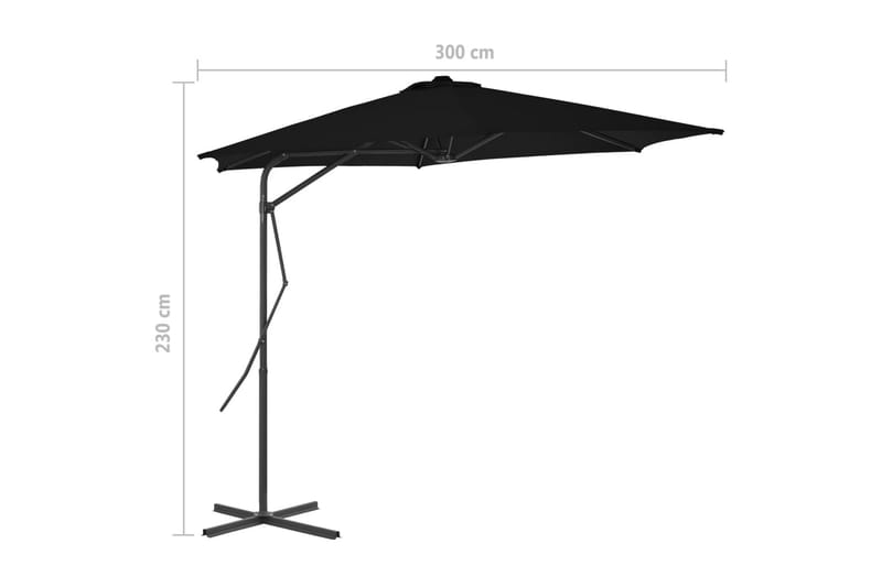 Parasoll med stålstang svart 300x230 cm - Svart - Hagemøbler - Solbeskyttelse - Parasoller