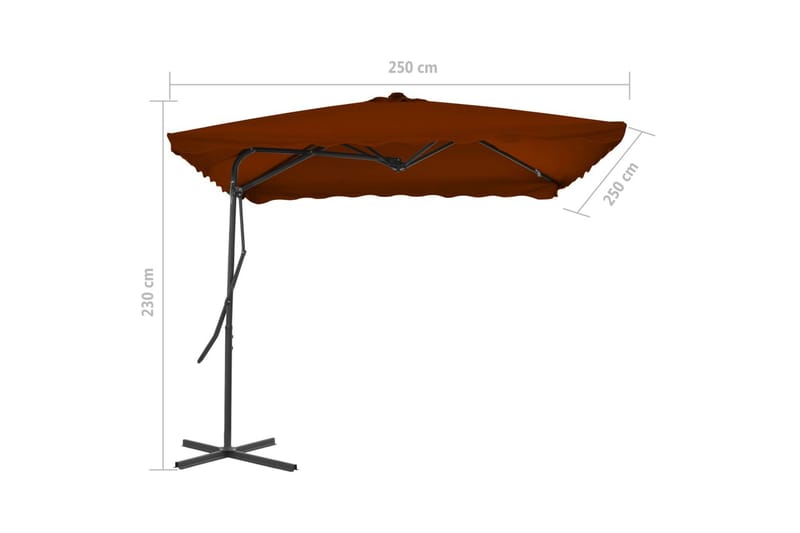 Parasoll med stålstang terrakotta 250x250x230 cm - Hagemøbler - Solbeskyttelse - Parasoller