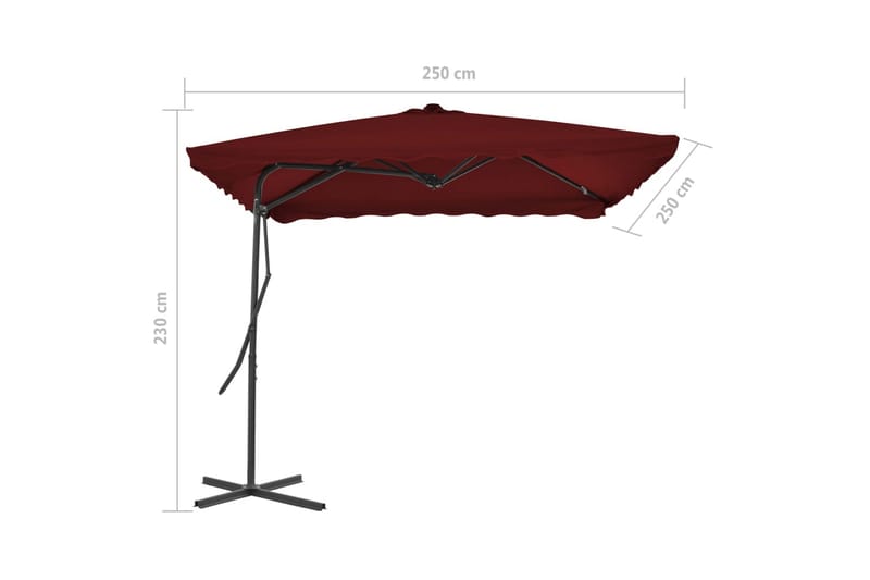 Parasoll med stålstang vinrød 250x250x230 cm - Rød - Hagemøbler - Solbeskyttelse - Parasoller