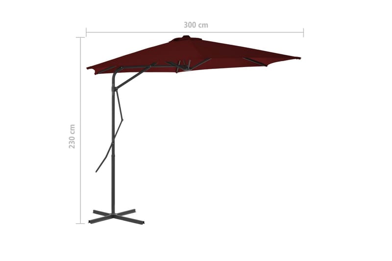 Parasoll med stålstang vinrød 300x230 cm - Rød - Hagemøbler - Solbeskyttelse - Parasoller