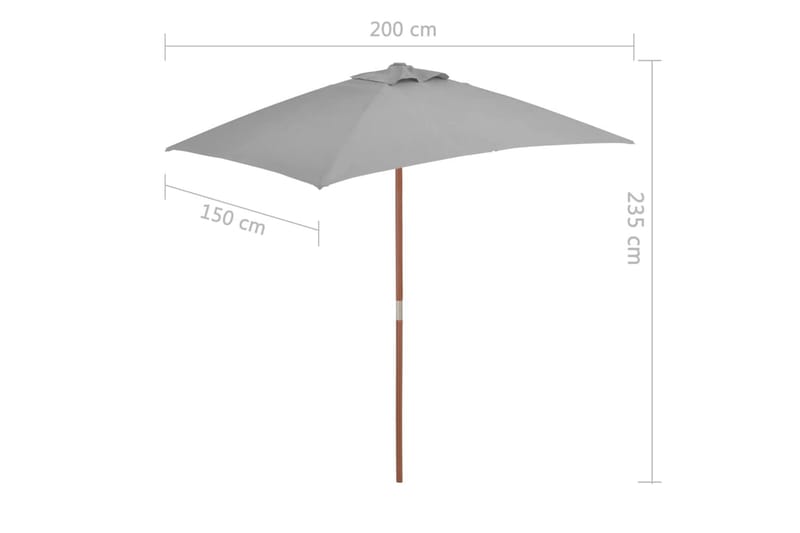 Parasoll med trestang 150x200 cm antrasitt - Hagemøbler - Solbeskyttelse - Parasoller