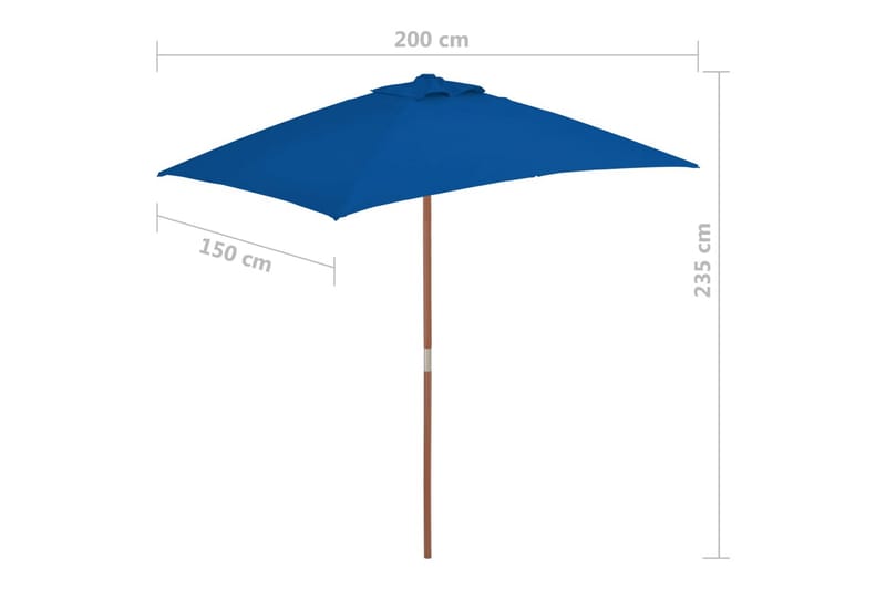 Parasoll med trestang 150x200 cm blå - Blå - Hagemøbler - Solbeskyttelse - Parasoller