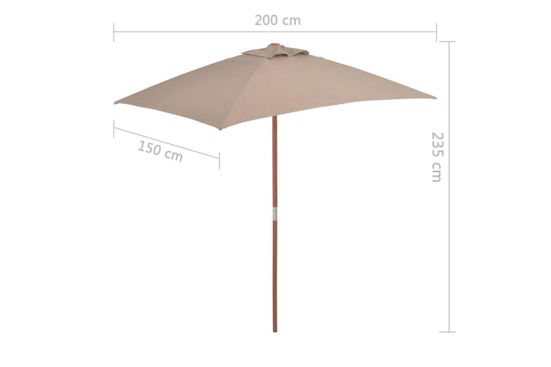 Parasoll med trestang 150x200 cm gråbrun - Hagemøbler - Solbeskyttelse - Parasoller