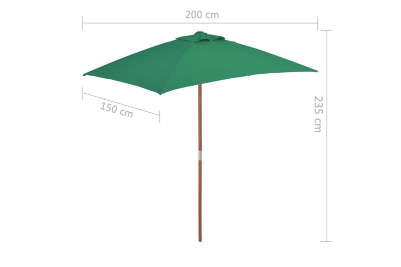 Parasoll med trestang 150x200 cm grønn - Parasoller