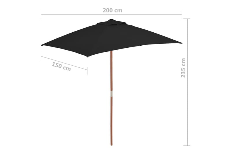 Parasoll med trestang 150x200 cm svart - Svart - Hagemøbler - Solbeskyttelse - Parasoller