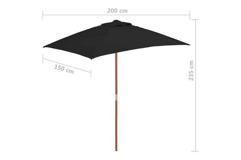 Parasoll med trestang 150x200 cm svart - Svart - Parasoller