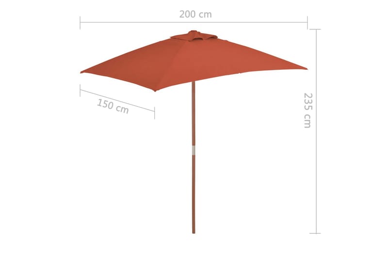Parasoll med trestang 150x200 cm terrakotta - Hagemøbler - Solbeskyttelse - Parasoller