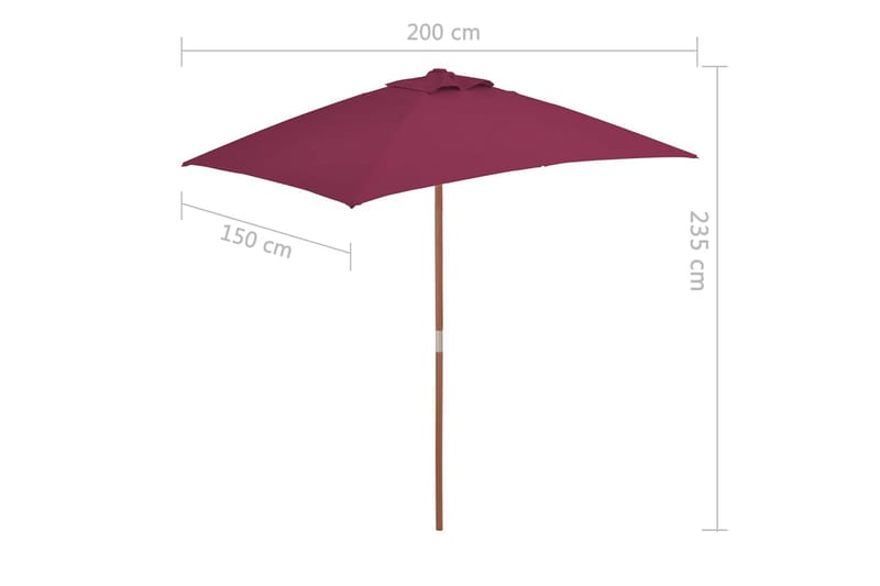Parasoll med trestang 150x200 cm vinrød - Hagemøbler - Solbeskyttelse - Parasoller