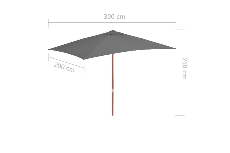 Parasoll med trestang 200x300 cm antrasitt - Hagemøbler - Solbeskyttelse - Parasoller