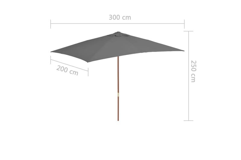 Parasoll med trestang 200x300 cm antrasitt - Parasoller