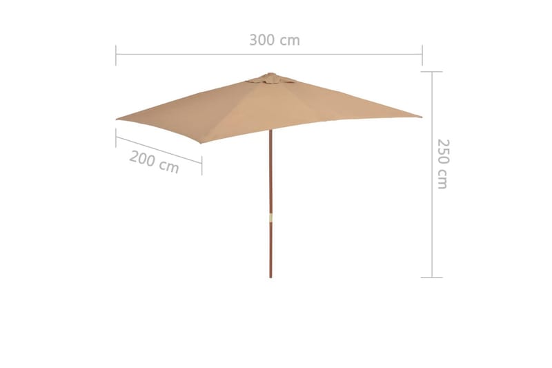 Parasoll med trestang 200x300 cm gråbrun - Hagemøbler - Solbeskyttelse - Parasoller