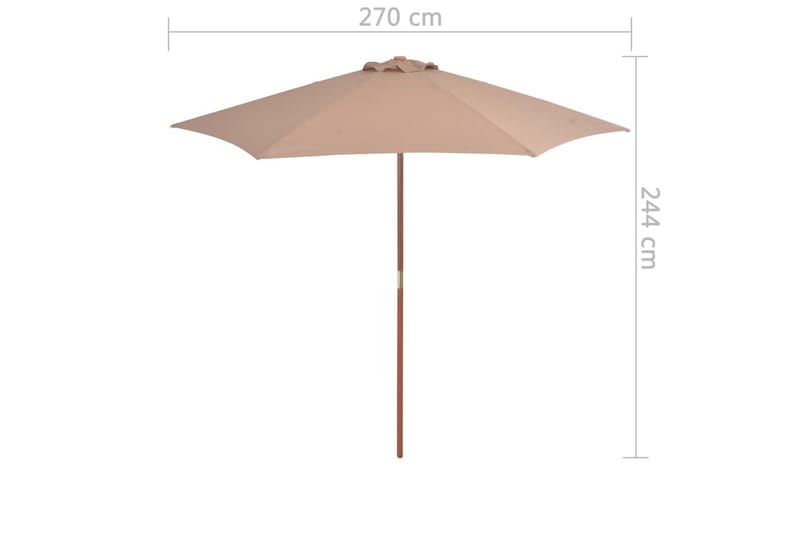 Parasoll med trestang 270 cm gråbrun - Parasoller