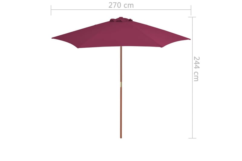 Parasoll med trestang 270 cm vinrød - Hagemøbler - Solbeskyttelse - Parasoller