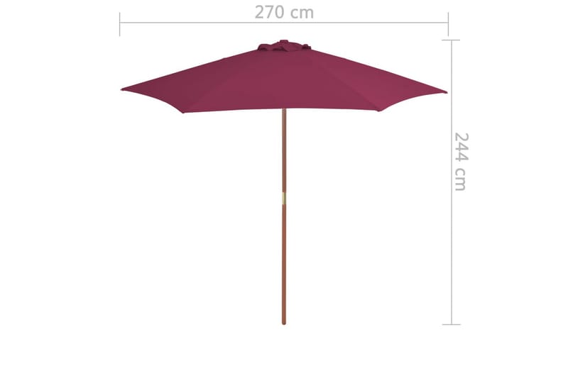 Parasoll med trestang 270 cm vinrød - Parasoller